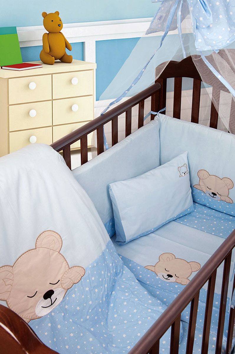 DIMcol ΚΟΥΝΟΥΠΙΕΡΑ bebe SLEEPING BEARS CUB 13 160X490 ΣΙΕΛ Cotton 100%