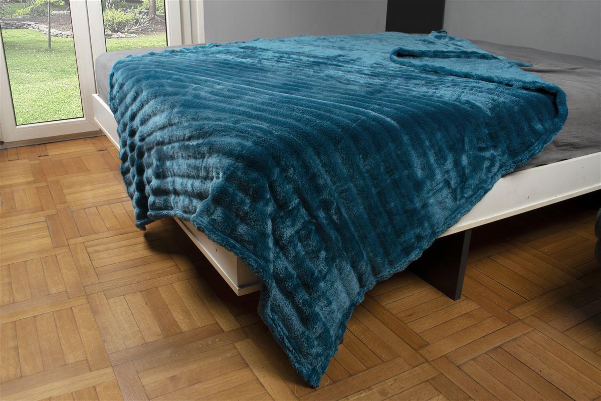 ΚΟΥΒΕΡΤΑ Coral Fleece Ριγέ 220X240 300gsm 13 Petrol 100% Polyester φωτογραφία