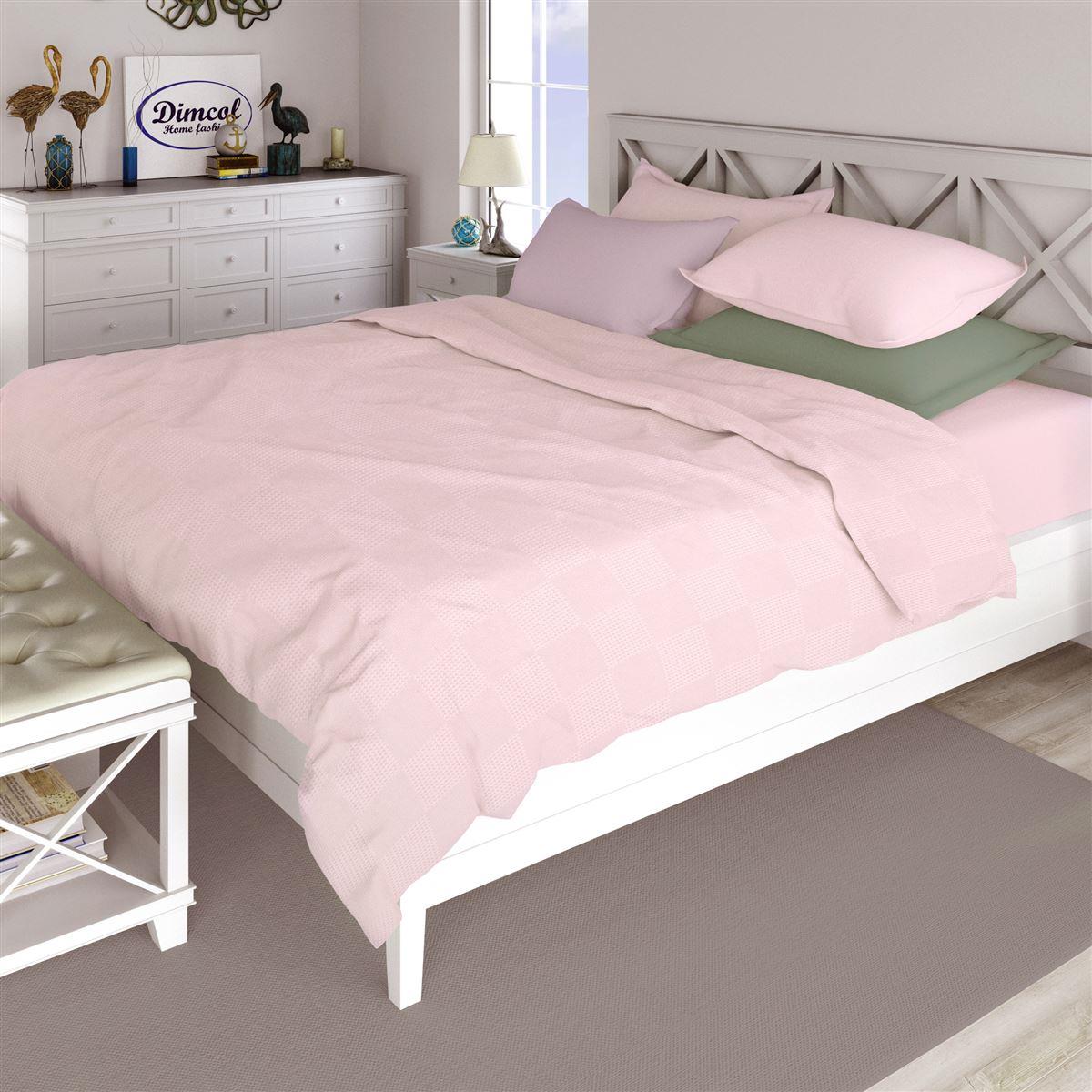 DIMcol Κουβέρτα Πικέ Μονόχρωμη 240X250 Ροζ 100% Cotton