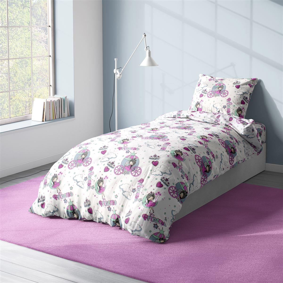 DIMcol Παπλωματοθήκη Εμπριμέ kids Princess 389 160X240 White-Lila 70/30 Cott/Pol